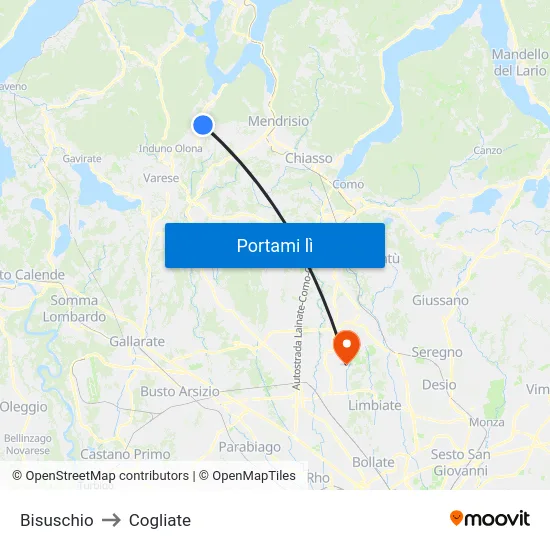Bisuschio to Cogliate map