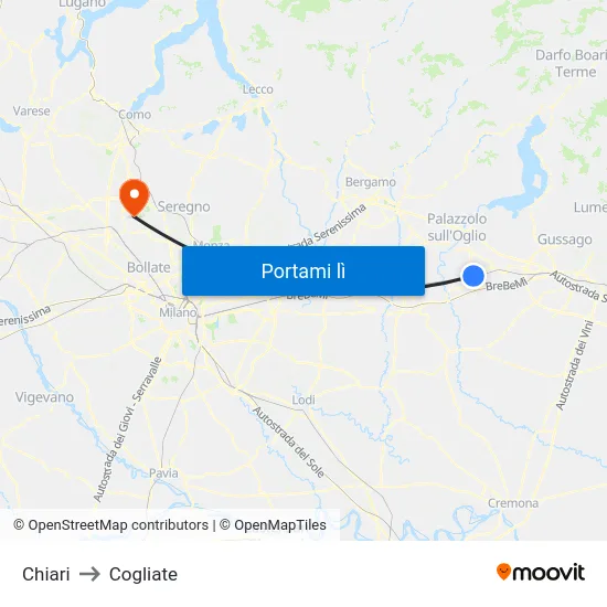 Chiari to Cogliate map