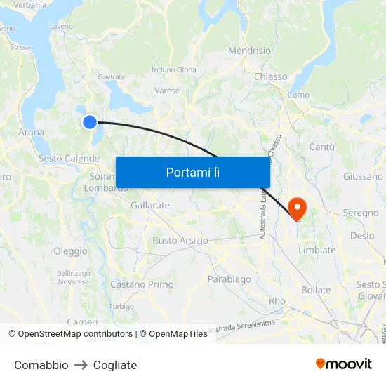 Comabbio to Cogliate map