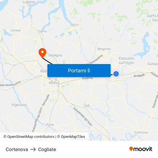 Cortenova to Cogliate map