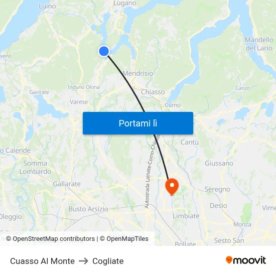 Cuasso Al Monte to Cogliate map