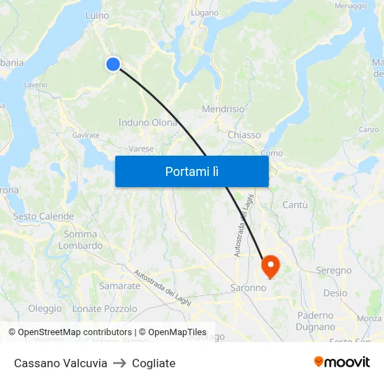 Cassano Valcuvia to Cogliate map