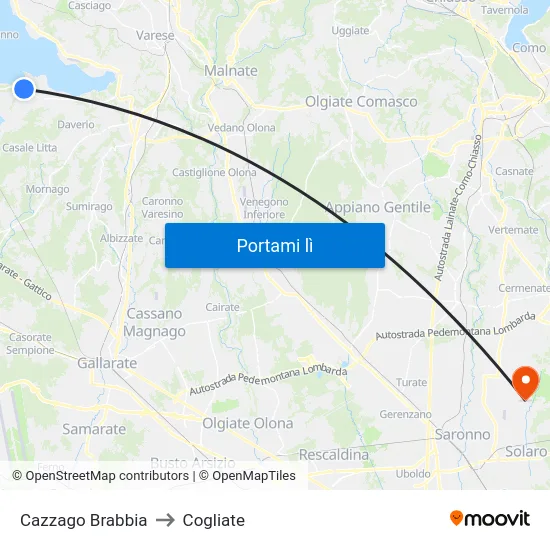 Cazzago Brabbia to Cogliate map