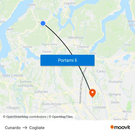 Cunardo to Cogliate map