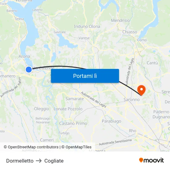 Dormelletto to Cogliate map