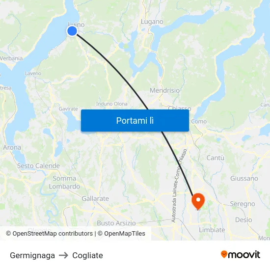 Germignaga to Cogliate map