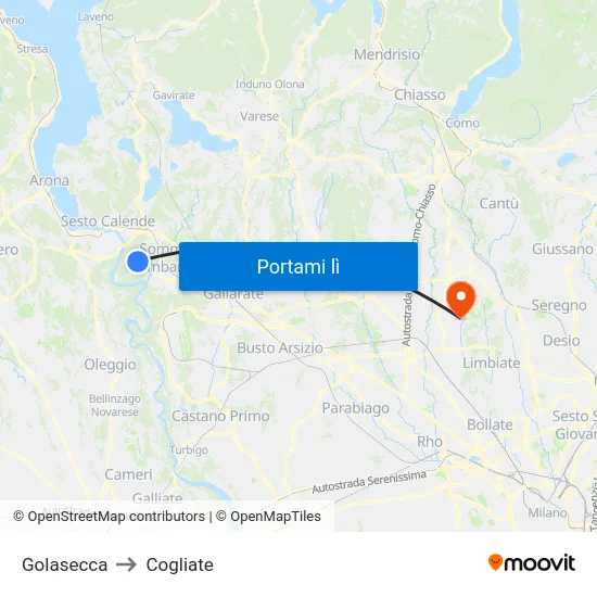 Golasecca to Cogliate map