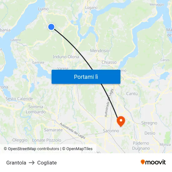 Grantola to Cogliate map