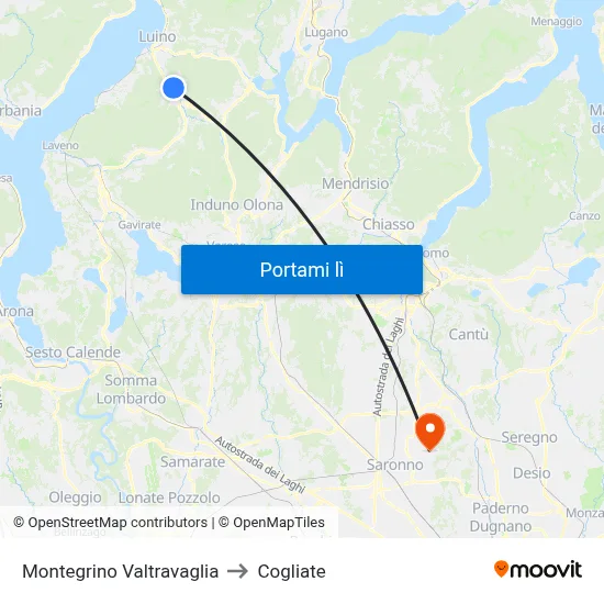 Montegrino Valtravaglia to Cogliate map