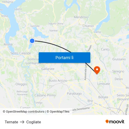 Ternate to Cogliate map