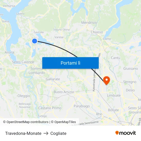 Travedona-Monate to Cogliate map