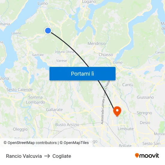 Rancio Valcuvia to Cogliate map