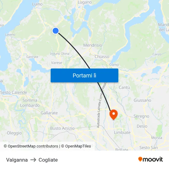Valganna to Cogliate map