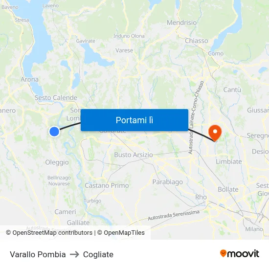 Varallo Pombia to Cogliate map