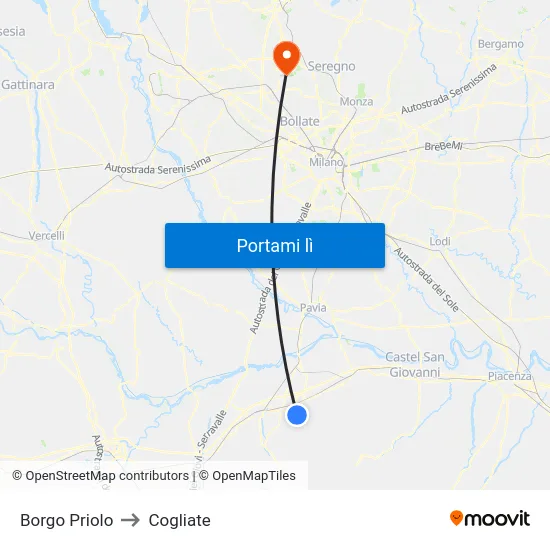 Borgo Priolo to Cogliate map