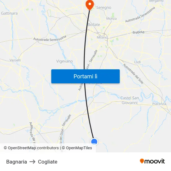Bagnaria to Cogliate map