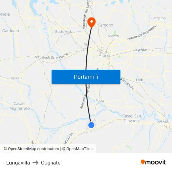 Lungavilla to Cogliate map