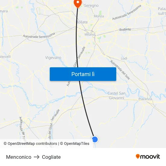 Menconico to Cogliate map