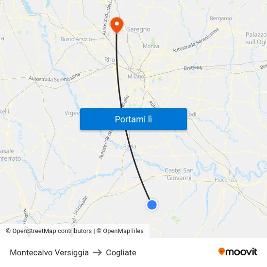 Montecalvo Versiggia to Cogliate map