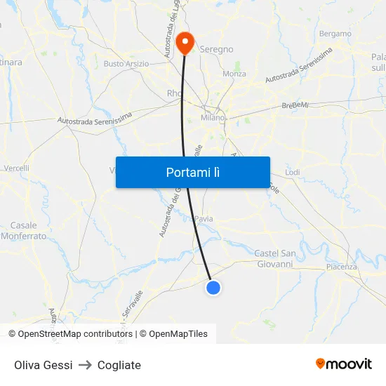 Oliva Gessi to Cogliate map
