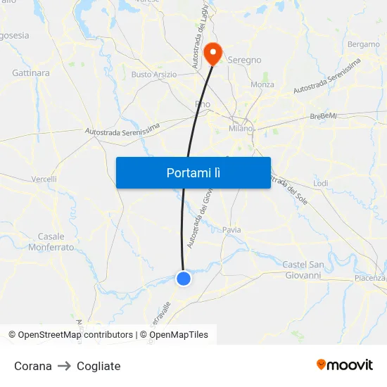 Corana to Cogliate map