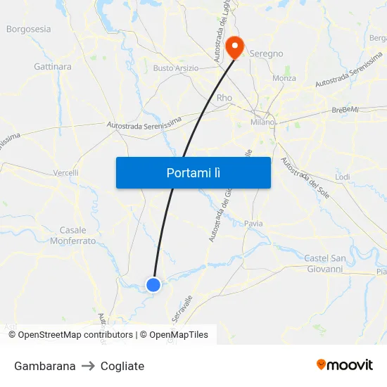 Gambarana to Cogliate map