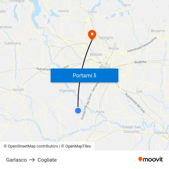 Garlasco to Cogliate map