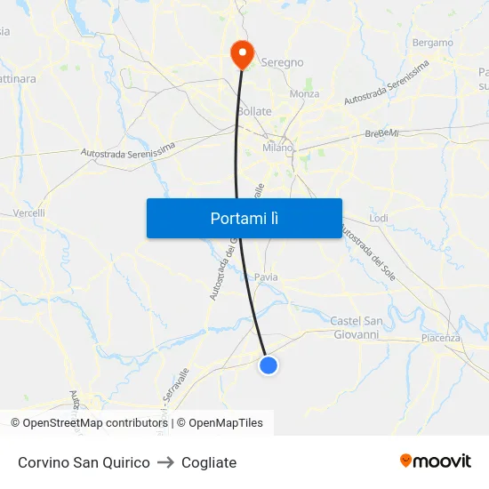 Corvino San Quirico to Cogliate map
