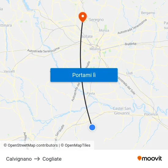 Calvignano to Cogliate map