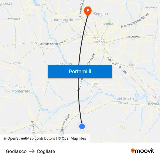 Godiasco to Cogliate map
