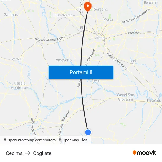 Cecima to Cogliate map