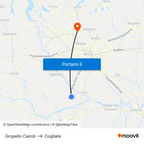 Gropello Cairoli to Cogliate map