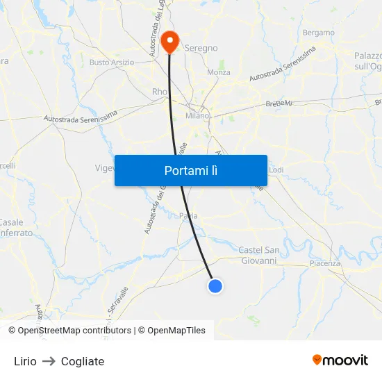 Lirio to Cogliate map