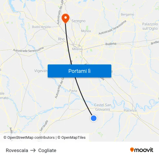 Rovescala to Cogliate map
