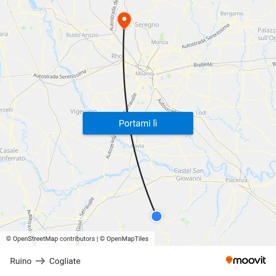Ruino to Cogliate map