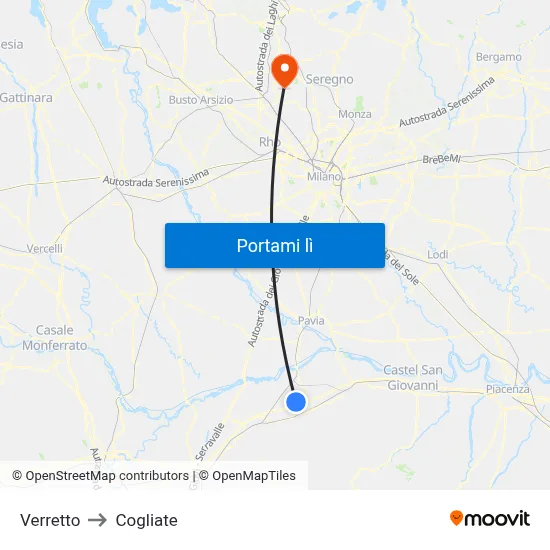 Verretto to Cogliate map