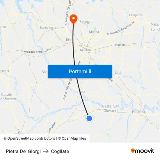 Pietra De' Giorgi to Cogliate map