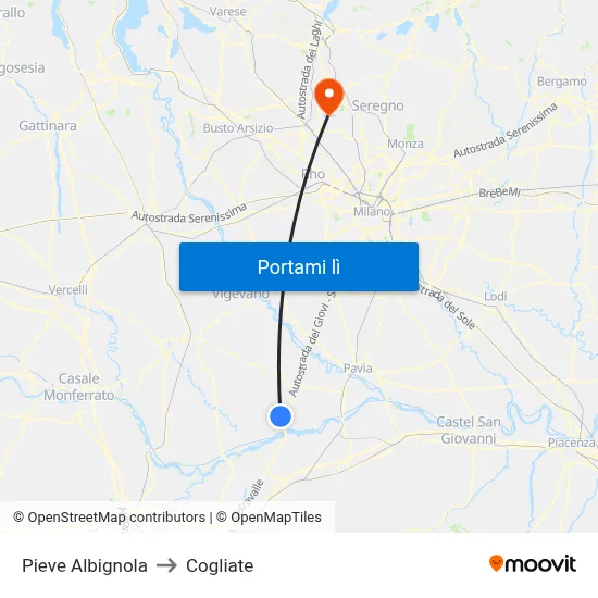 Pieve Albignola to Cogliate map