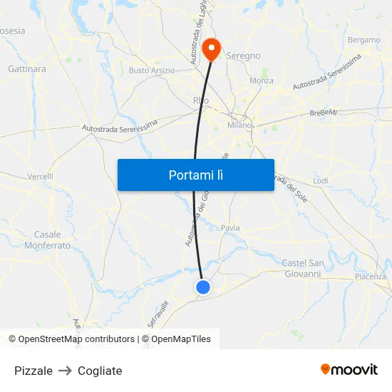 Pizzale to Cogliate map