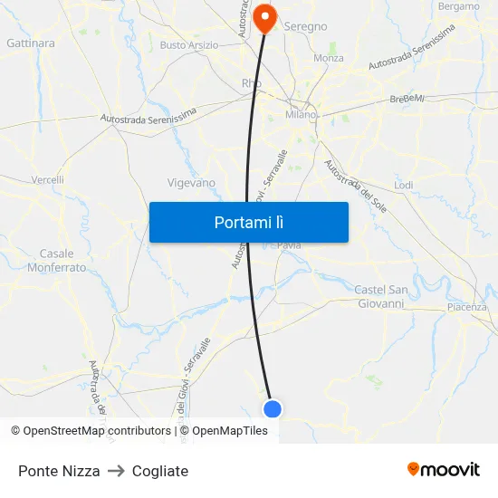 Ponte Nizza to Cogliate map