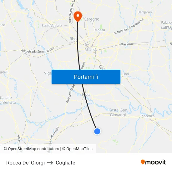 Rocca De' Giorgi to Cogliate map