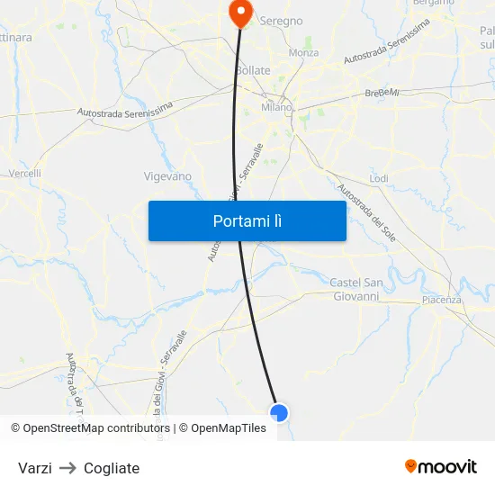 Varzi to Cogliate map