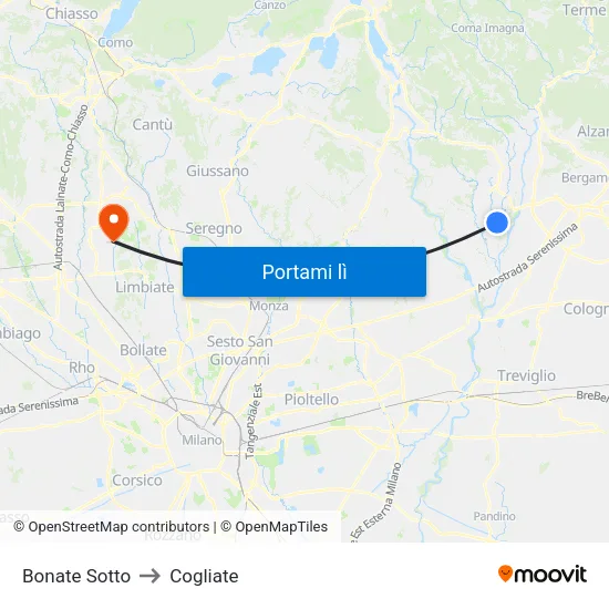 Bonate Sotto to Cogliate map