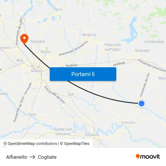 Alfianello to Cogliate map
