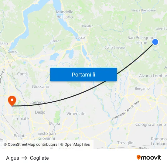 Algua to Cogliate map