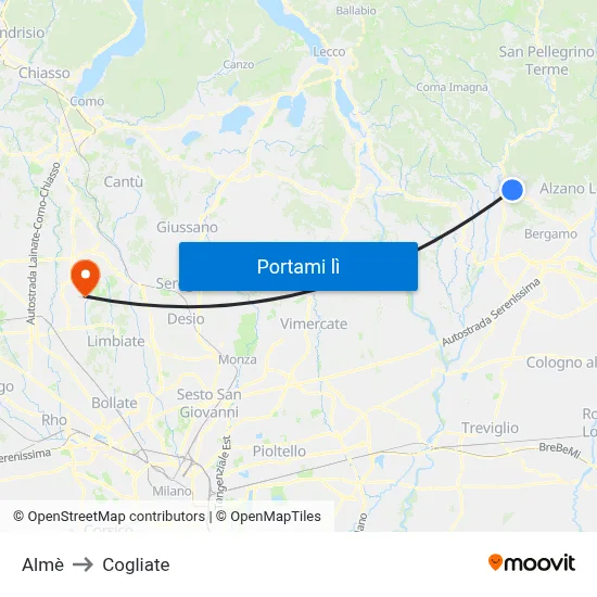 Almè to Cogliate map