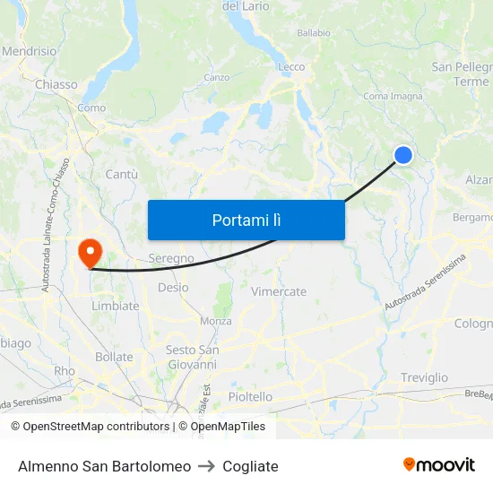 Almenno San Bartolomeo to Cogliate map
