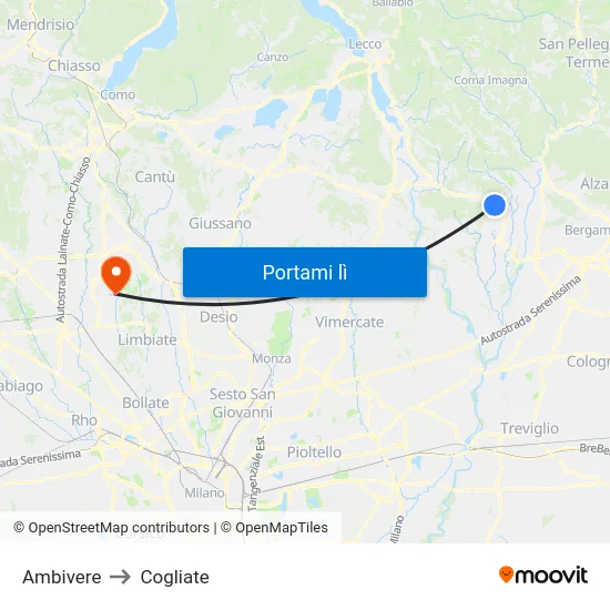 Ambivere to Cogliate map