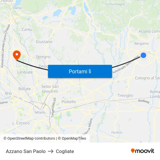 Azzano San Paolo to Cogliate map