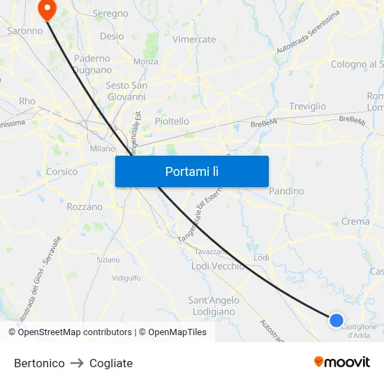 Bertonico to Cogliate map